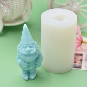 Garden gnome silicone mold for DIY Christmas candles and resin crafts with blue finished product