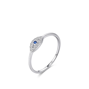 Elegant S925 sterling silver evil eye ring with blue stone and white zircon pave