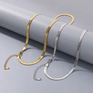 Herringbone Chain Necklace Stainless Steel Flat Snake Blade Link Minimalist Jewelry For Men Women Elegant Versatile Accessory