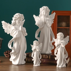 Nordic Praying Angel Statues Resin Elegant Desktop Figurines Home Office Decor Vintage Style White Ornaments