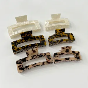 6-piece set of square hair claw clips in tortoise shell and pearl white finish