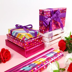 Gift Wrapping Paper Roll Metallic Aluminized Colorful Stripes Polka Dots Birthday Valentine Holiday Decorative Wrap