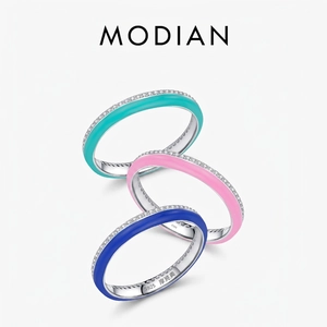 925 Sterling Silver Enamel Rings For Women Paved Zirconia Stackable Thin Band Fashion Jewelry
