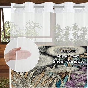 White grommet sheer curtain with floral patterns for light filtering and bathroom privacy