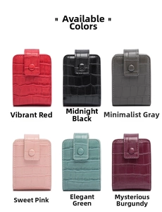Detail view of mini PU leather lipstick bags with mirror in six elegant crocodile patterns