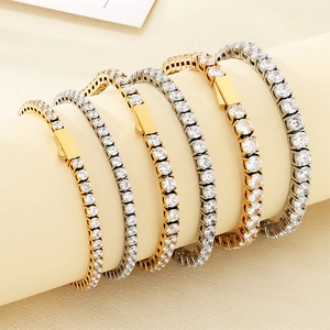 Collier Et Bracelet Tennis En Acier Inoxydable Et Zircon Bijoux Hip Hop Polyvalents Pour Hommes Et Femmes