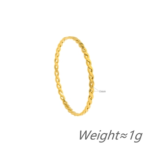 Detail view of 1mm gold twisted rope ring showing weight and thickness parameters
