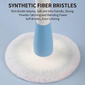 Blue and white makeup brush set with soft synthetic bristles for even powder application