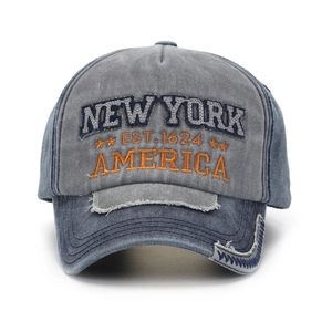 Vintage two-tone New York baseball cap with distressed canvas and 3D embroidery