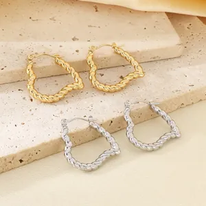 Heart Hoop Earrings Stainless Steel Twisted Rope Texture Minimalist Ear Buckle Jewelry For Women Elegant Vintage Style