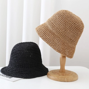 Women Handmade Woven Paper Straw Bucket Hat Summer Beach Sun Hat Breathable Foldable Pastoral Style Fisherman Sunshade Hat