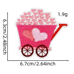 Detailed size specifications for pink heart car embroidery patch with metric measurements