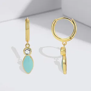 Fashion Brass 18K Gold Plated Zirconia Drop Earrings Light Blue Enamel Leaf Huggie Earring For Women Aesthetic Jewelry