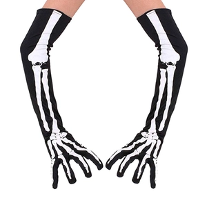 Skeleton Pattern Halloween Gloves Long Polyester Elastic Gothic Horror Stage Cosplay Costume Performance Accessories