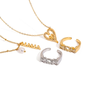 Gold and silver MOM necklace and ring set with pearls and rhinestones for Mother's Day