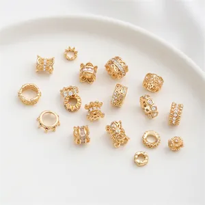 Selection of 14K gold-filled crown beads and cubic zirconia spacers for DIY jewelry making
