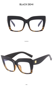 Cat eye blue light blocking glasses in black demi finish with gold square detail