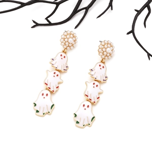 Boucles d'oreilles Halloween avec perles et pendentifs fantômes blancs en plusieurs couches