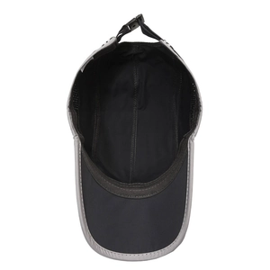 Interior view of grey and black quick-dry breathable mesh baseball cap for sun protection