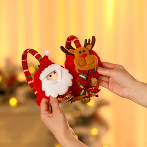 Plush Christmas earmuffs featuring Santa Claus and Reindeer designs with warm festive bells