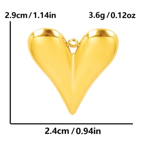 Herzanhänger aus Edelstahl 304 in 18k Goldoptik mit Maß- und Gewichtsinformationen