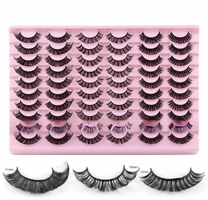 Detail showing various lengths from 10mm to 17mm of 3D Russian curl false eyelashes