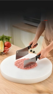Macro detail of solid PE plastic round cutting board showing durable shock-resistant surface
