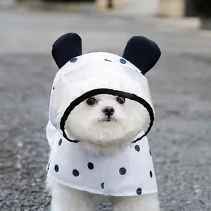 Polka dot dog raincoat with bear ears and transparent visor for small pets in rain