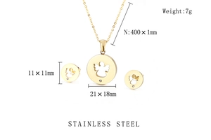 Detailed size specifications for gold stainless steel angel pendant necklace and stud earrings