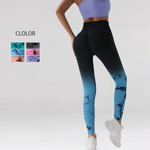Women Seamless Tie Dye Gradient Yoga Pants High Waist Hip Lifting Fitness Leggings Gym Workout Running Training Bottom