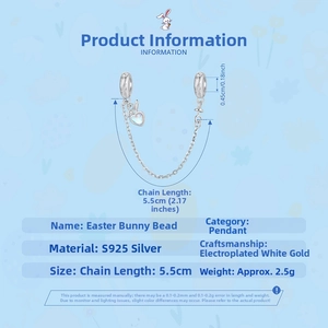 Détail de breloque lapin de Pâques en argent 925 avec pendentif cœur et chaîne