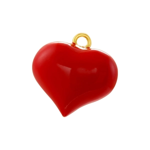Vibrant red heart charm with gold loop for DIY jewelry making on white background