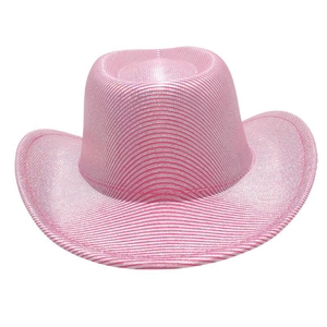 Close-up of pink sequin texture on western cowboy hat with reflective glitter detail