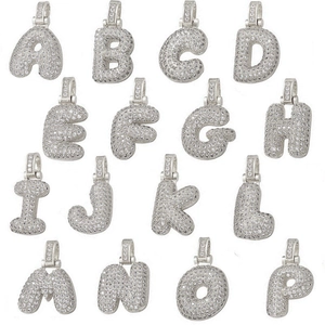 Hiphop silver balloon letter pendants with cubic zirconia A-P alphabet set on white background