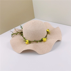 Chapeau de soleil en paille à large bord pour femmes et enfants avec décor abeilles