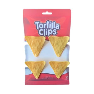 Set of 4 creative tortilla chip bag clips in yellow triangle shape for food sealing