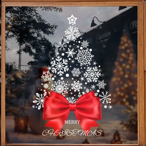 Christmas Window Sticker Snowflake Tree Pattern Static Cling PVC With Red Bow Holiday Decoration