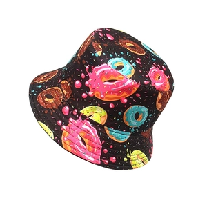 Chapeau bob réversible créatif avec imprimés donuts colorés pour protection solaire