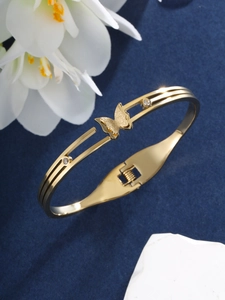 Detailed view of a gold-plated butterfly bracelet with sparkling zircon inlay accents