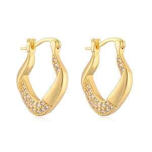 Chic 18k gold plated twisted hoop earrings with sparkling pave zircon stones for women