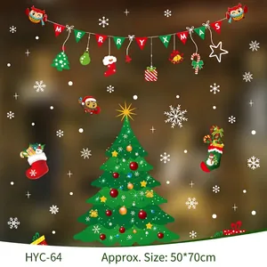 Christmas window decals with tree, stockings, and snowflakes for holiday glass decoration