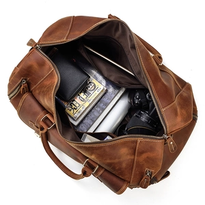 Vintage crazy horse leather travel bag with shoe compartment and large capacity storage