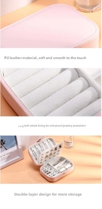 Detail of pink PU leather jewelry box with soft velvet lining and multi-compartment storage