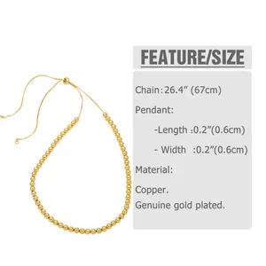 Size chart showing dimensions for the 18k gold plated copper beaded necklace