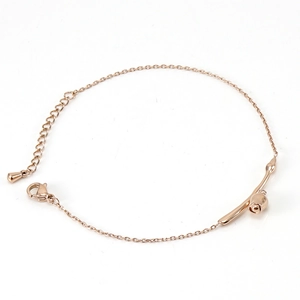 Bracelet minimaliste en acier inoxydable plaqué or rose 18K avec pendentif fleur de rose