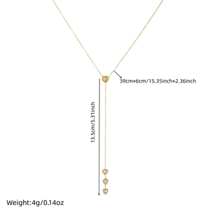 Elegant gold-plated heart pendant Y-necklace with tassels and sparkling zircon stones