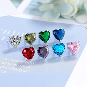 Heart Stud Earrings Copper Cubic Zirconia Romantic Elegant Jewelry For Women Fashion Accessory Multi Color Heart Cut