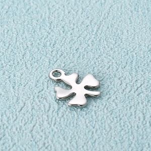 Polished silver stainless steel four-leaf clover pendant charm for DIY jewelry making
