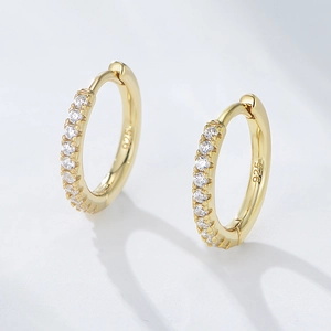 925 Sterling Silver Hoop Earrings Micro Pave Cubic Zirconia Geometric Round Huggies For Women Trendy Elegant Jewelry