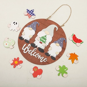 Panneau De Bienvenue Bois Cintres De Porte Saisonniers Interchangeables Gnomes Décor Suspendu Rustique Magnétique Maison